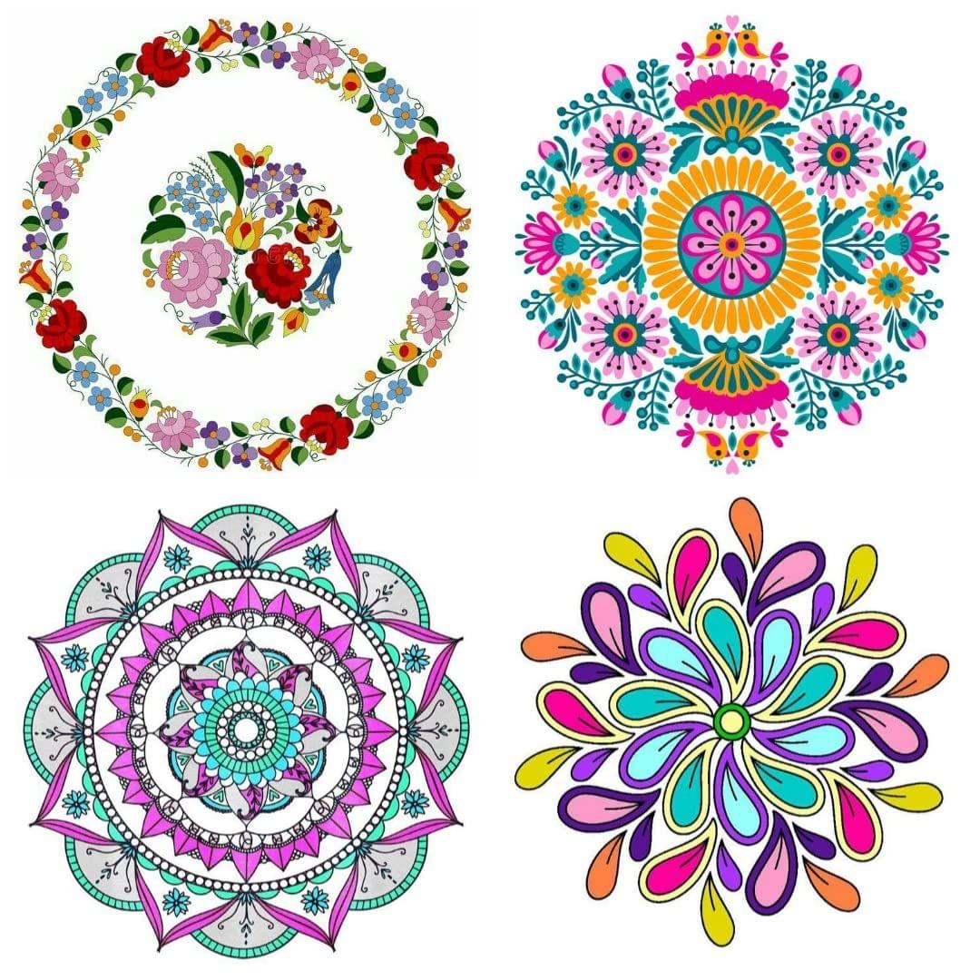 APM Rangoli Set of Four Pcs Waterproof Laminated Floor Sticker in 12X12 inches (RS02) (R17)