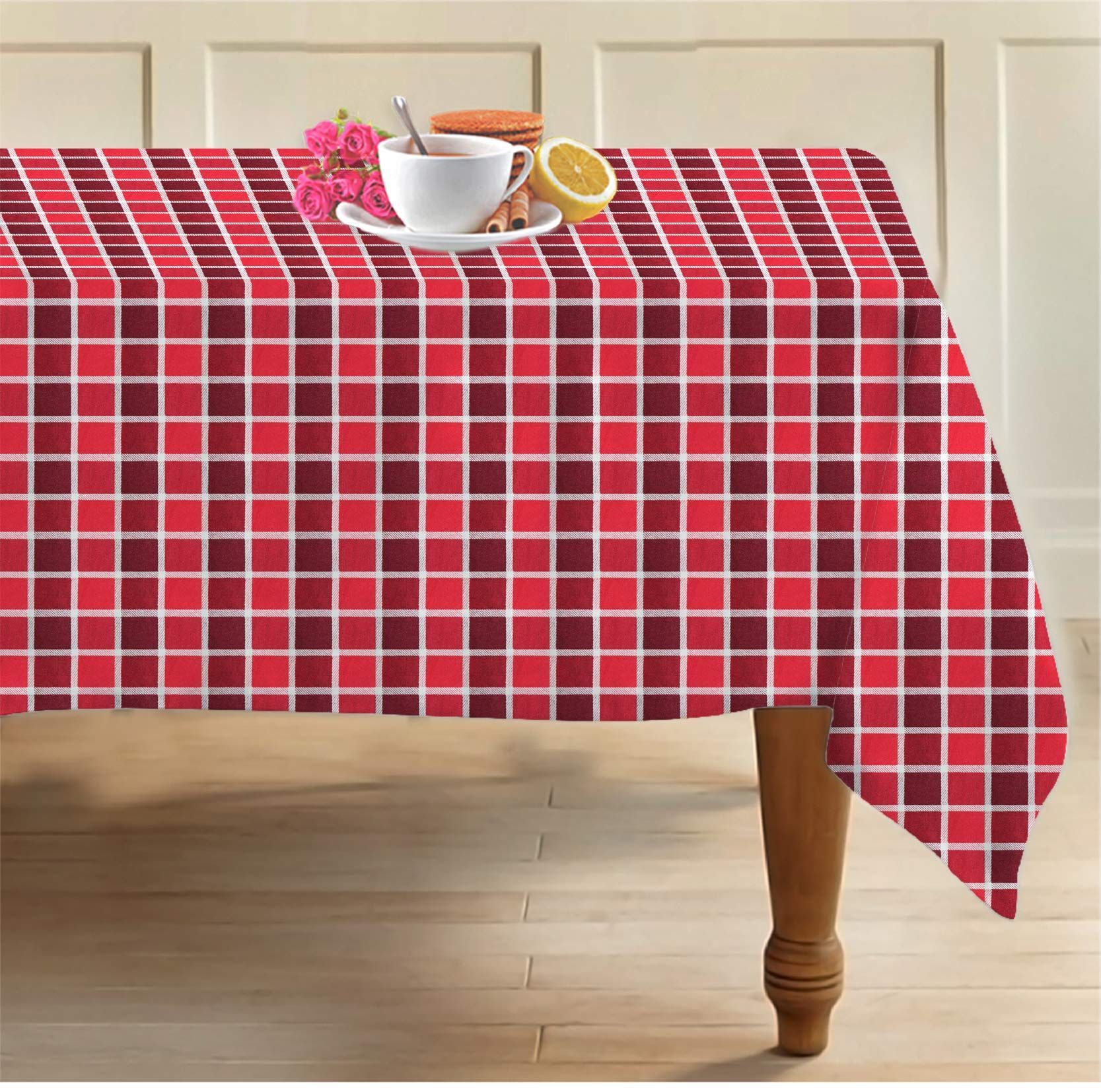 AIRWILL, 100% Cotton Designer Checks Tablecloth/Teapoy Cloth, Sized by 140cm in Width and 180cm in Length. Use as 4/6 Seaters, Rectangles Shaped. Pack of 1 Piece.