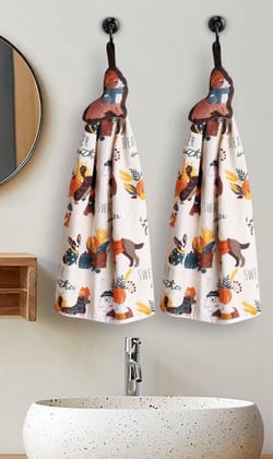 AIRWILL, 100% Cotton Designer Printed with One Side Terry Weaved Woven Wash Basin Towels, Hanging Typed - Design, Sweater Weather Wild Theme - Pack of 2 pcs