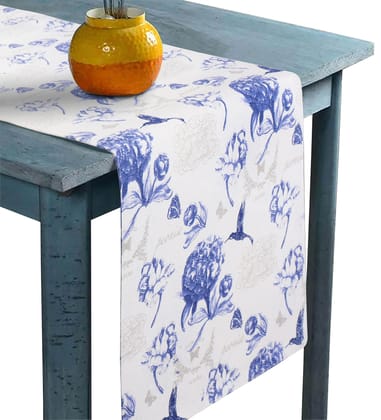 Airwill Cotton Floral Pattern Table Runner Length 152cm (Blue, Pack of 1)