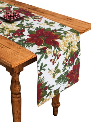 Airwill Cotton Maroon Flower Designed Floral Pattern Table Runner Length 152cm (Red, Pack of 1)