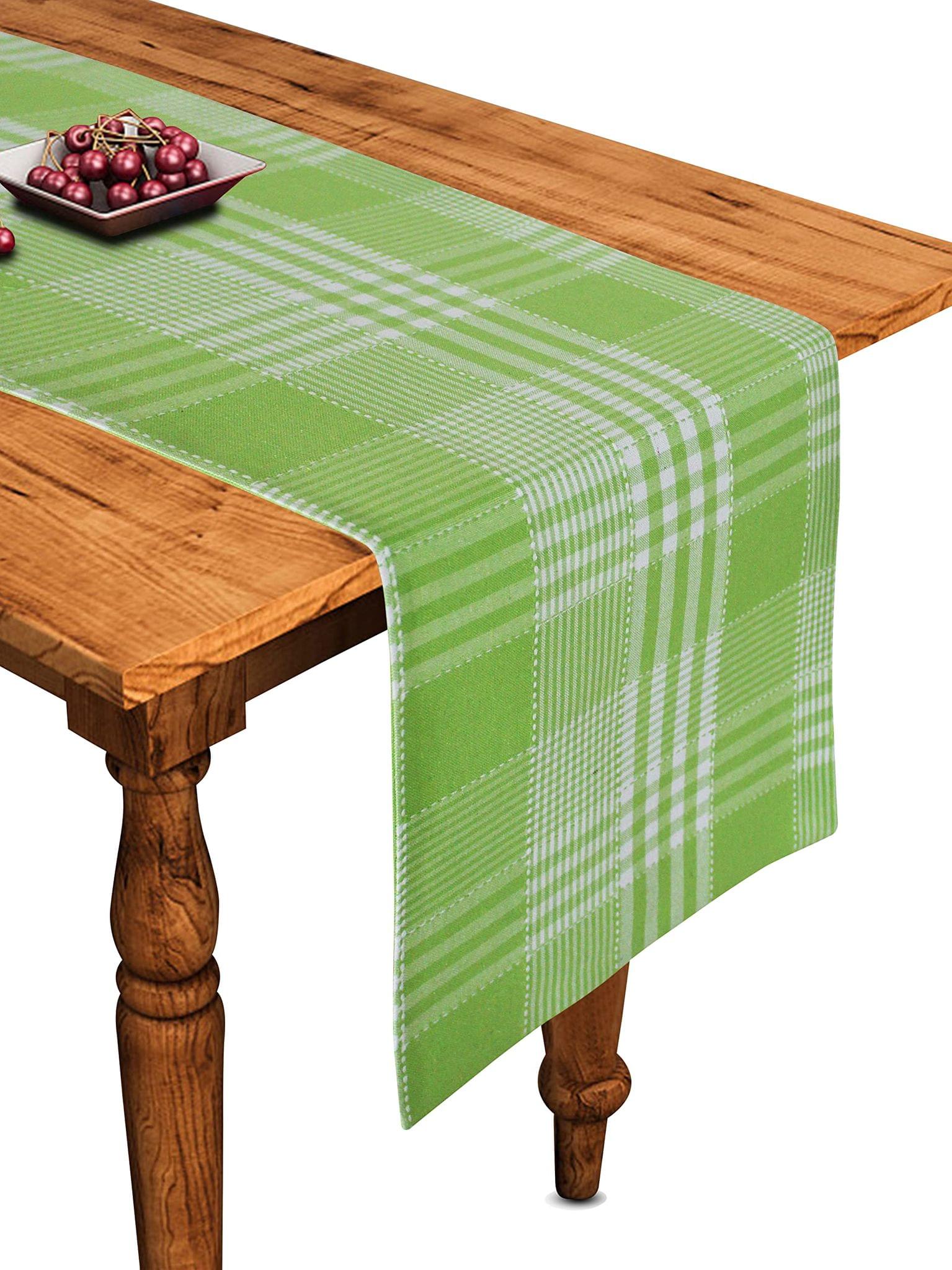 Airwill Cotton Track Dobby Green Designed Checked Pattern Table Runner Length 152cm (Green, Pack of 1)