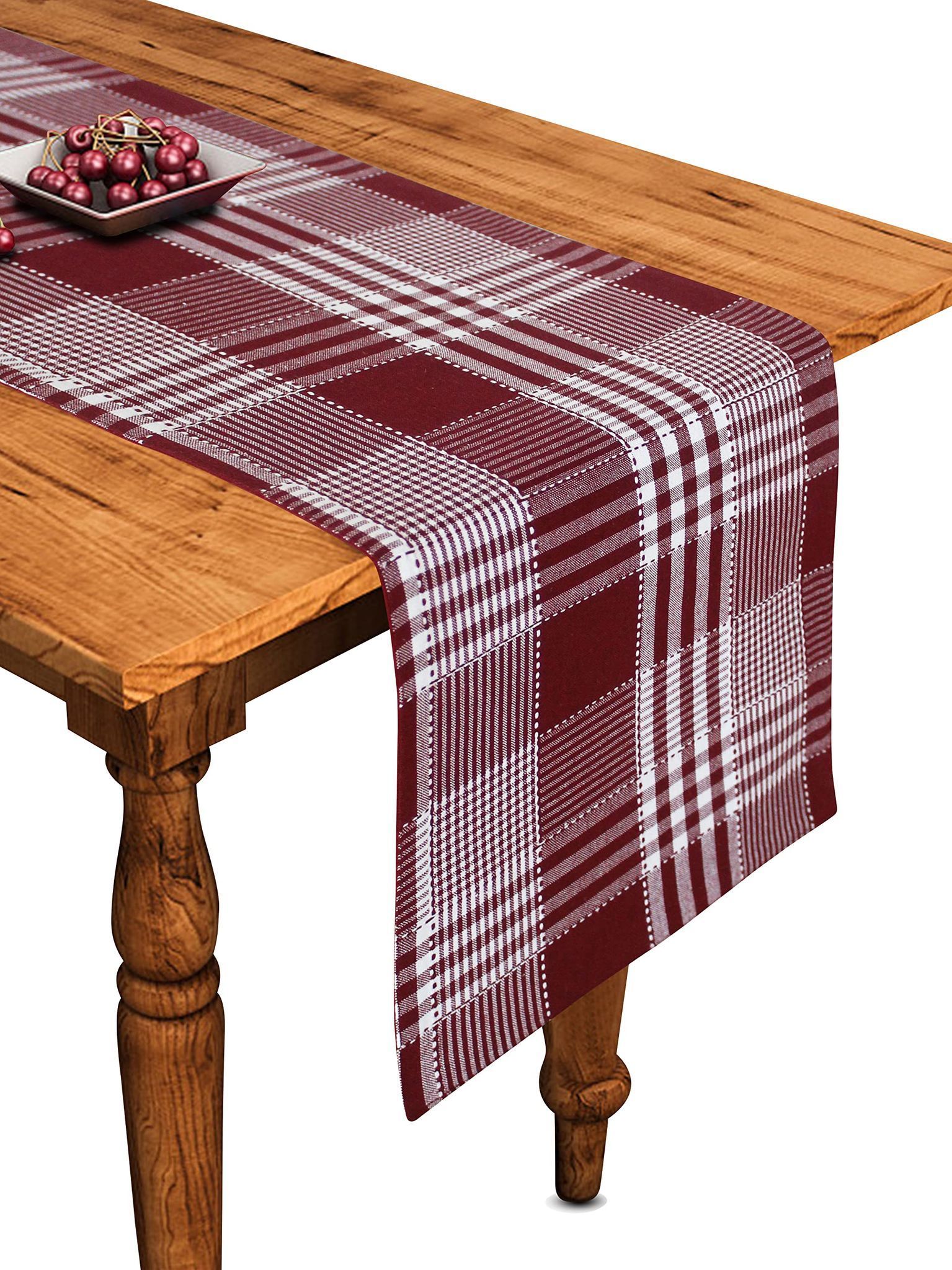 Airwill Cotton Track Dobby Maroon Desinged Checked Pattern Table Runner Length 152cm (Maroon, Pack of 1)