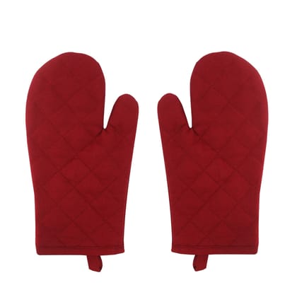 Airwill 100% Heat Resistance, Solid Designed Kitchen Oven Mitts (Gloves) (Red, Pack of 2)