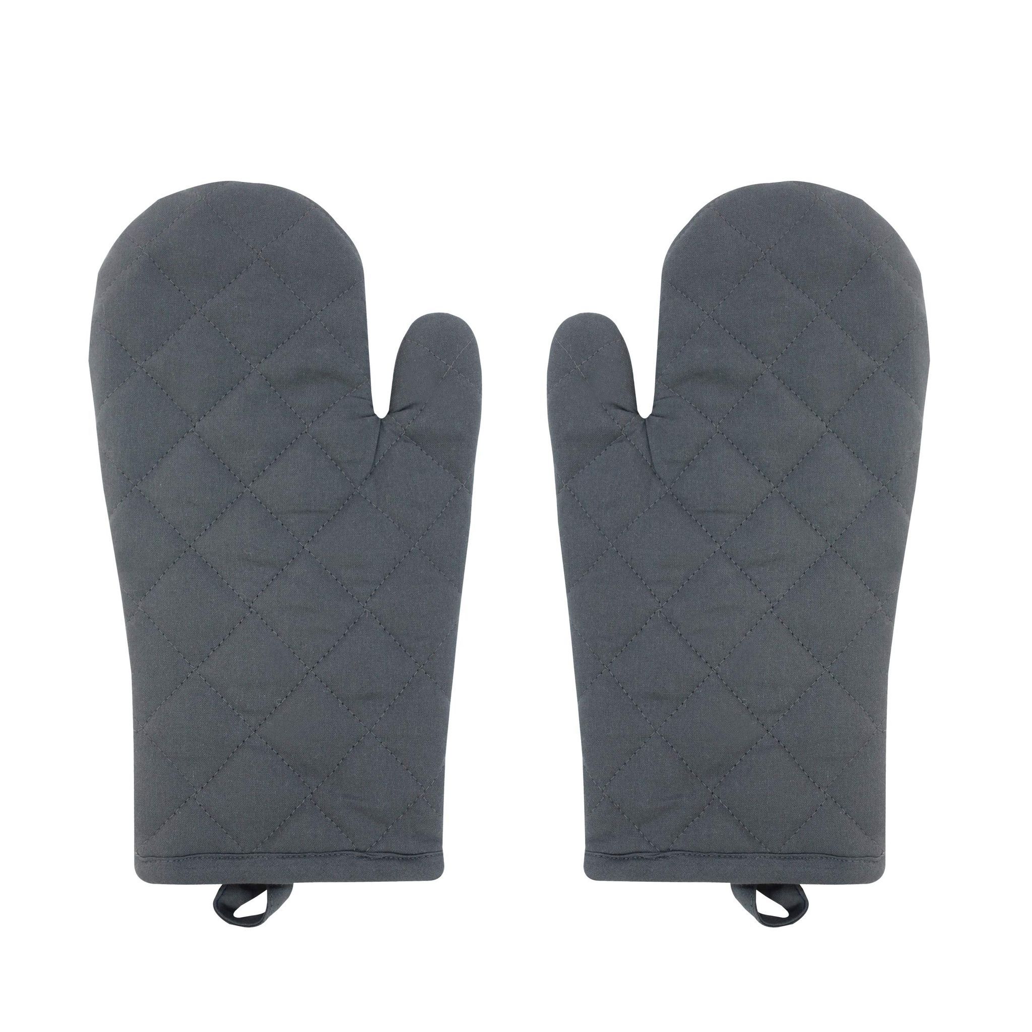 Airwill 100% Heat Resistance, Solid Designed Kitchen Oven Mitts (Gloves) (Grey, Pack of 2)