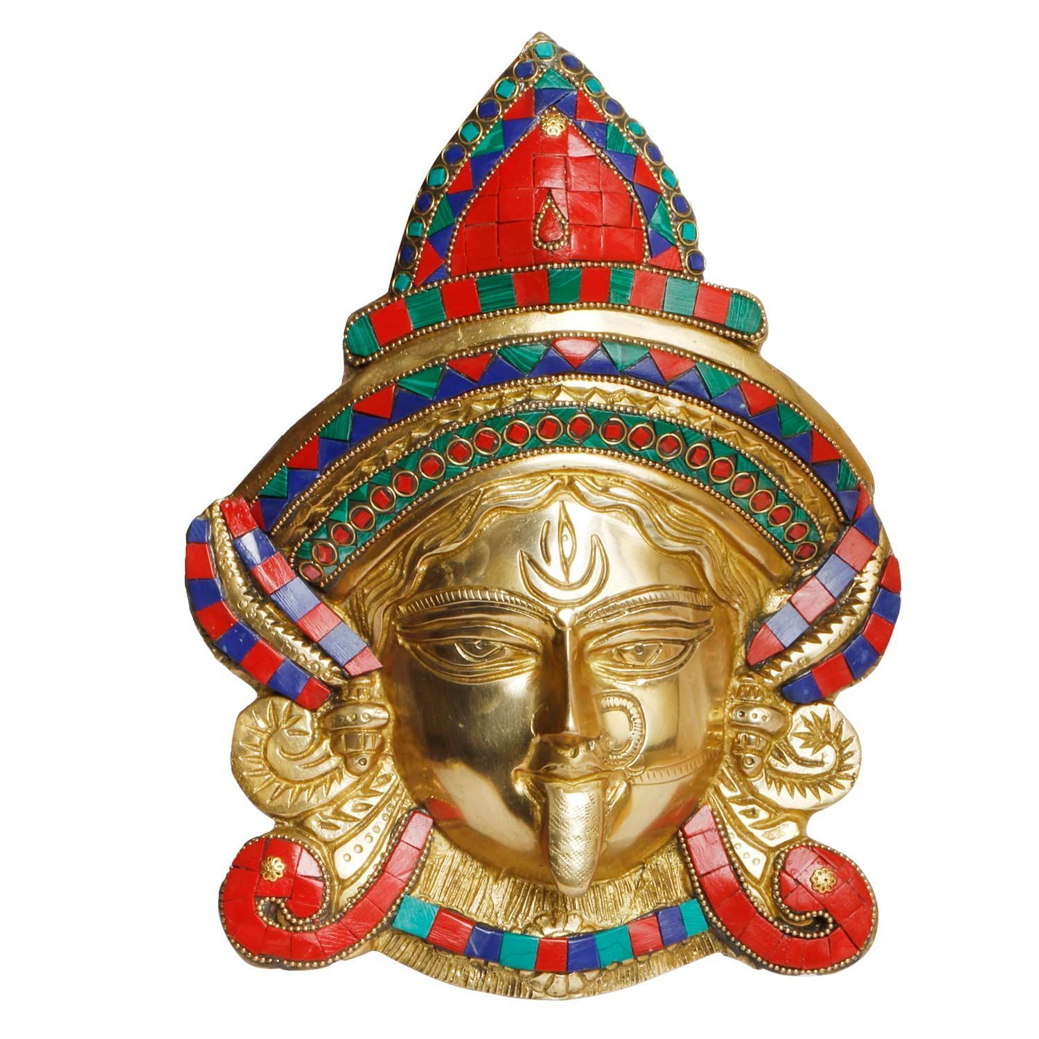 ARTVARKO Brass Kali Mata Maa Face Mask Idol Statue Murti Multicolor Stone Handwork for Office Home D�cor Wall Hanging Mount 10.5 Inch