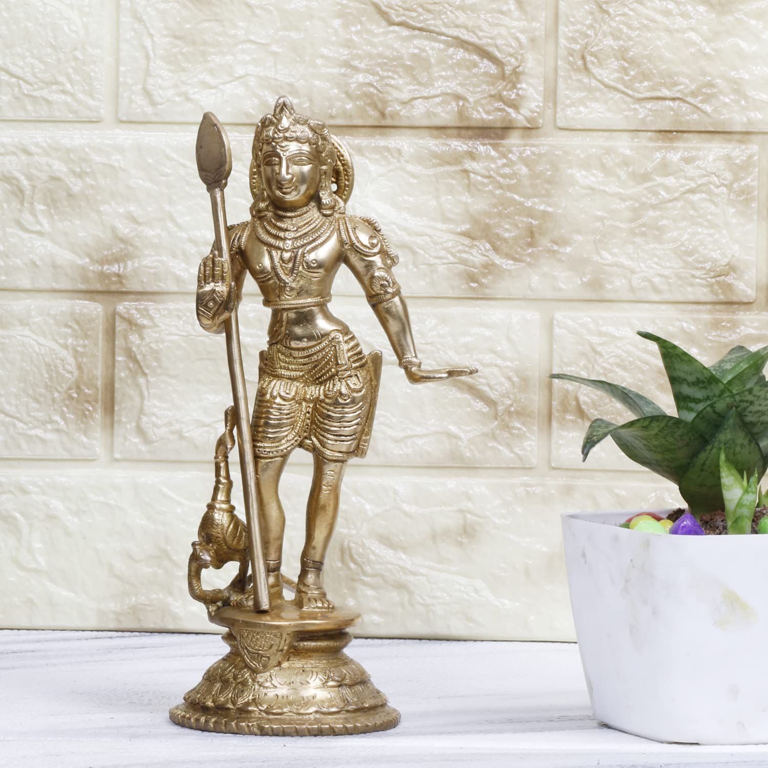 ARTVARKO Brass Lord Murugan Kartikeya Murugana Kumaraswamy Karthikeya Standing Idol Swaminatha Skanda Murti Swami Ji Kartik Statue Subramanya 10 Inch