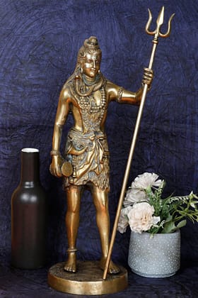 ARTVARKO Brass Standing Shiva Idol Statue God Bholenath Shiva Lord Shanker Idol Showpiece for Pooja Home Office Temple Art Decor 18 Inch.