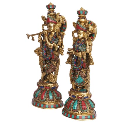 ARTVARKO Brass Radha Krishna Multicolor Stone Chips Handwork Height 15 Inch