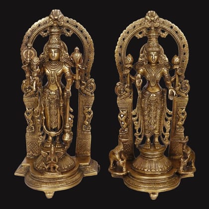 ARTVARKO Big Brass Laxmi Narayana Murti for Home Puja Handmade Standing Lakshmi Vishnu Idol Showpiece Figurine Height 16 Inches