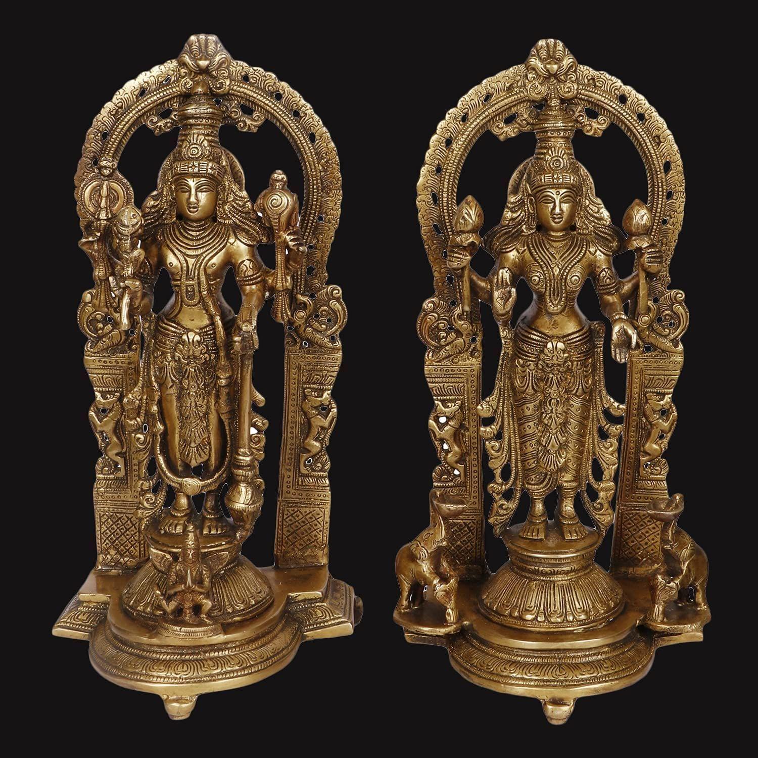 ARTVARKO Big Brass Laxmi Narayana Murti for Home Puja Handmade Standing Lakshmi Vishnu Idol Showpiece Figurine Height 16 Inches