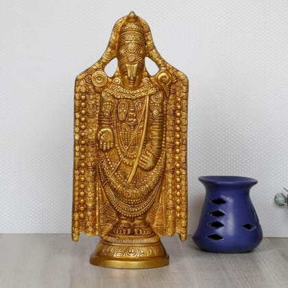 ARTVARKO Brass Tirupati Balaji Venkateshwara Idol Vishnu Chakra Namah Shankh Statue Murti Lord Srinivasa Pooja Vastu Religious Idol for Home Office Temple Decor Gift 35 Cm.