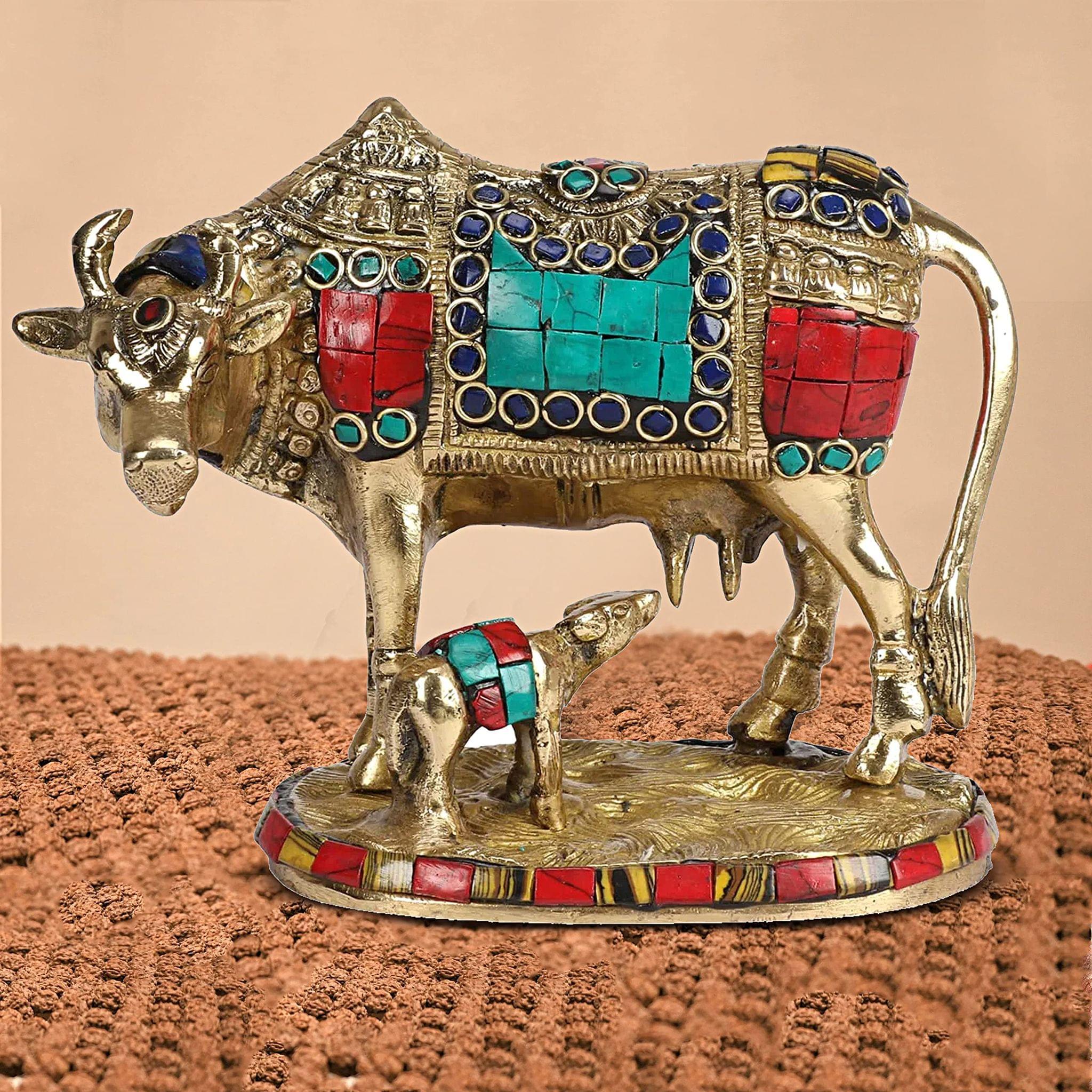 ARTVARKO Brass Unique Statue Idol Kamadhenu Cow God Idol Religious Sculpture Figurine Size: 6.50" X 5.50" Weight - 1.5 Kg