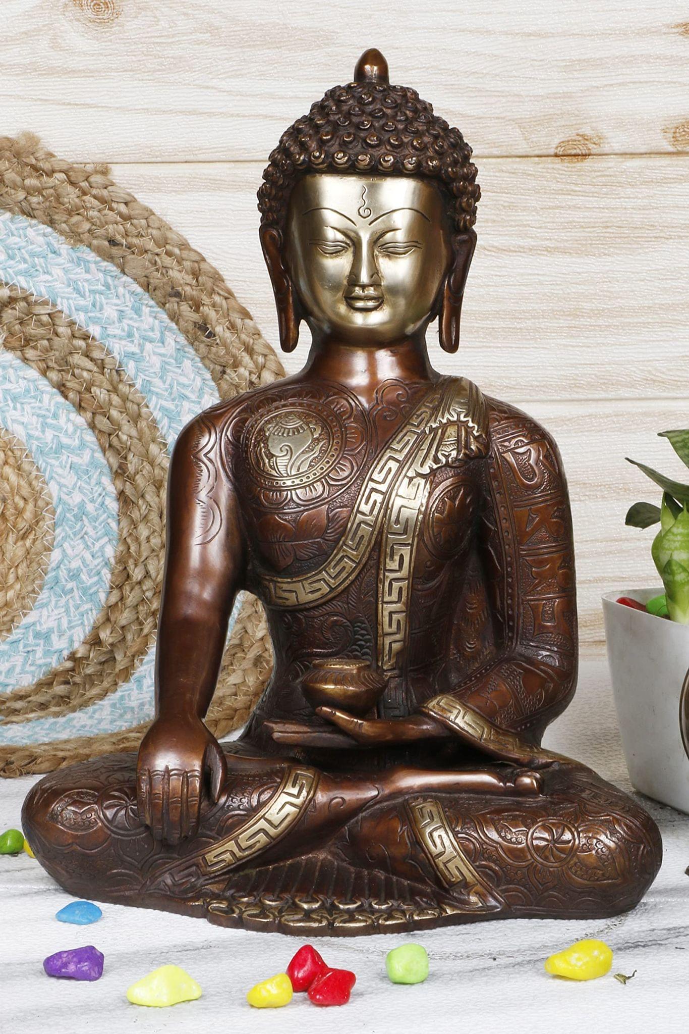 ARTVARKO Bhagwan Buddha Big Statue Murti Sun and Moon Buddhism Life Sign Earth Touching Sitting Sculpture Bhumisparsha Feng Shui Idol Figurine Diwali Gifts Home Decor 12 Inches