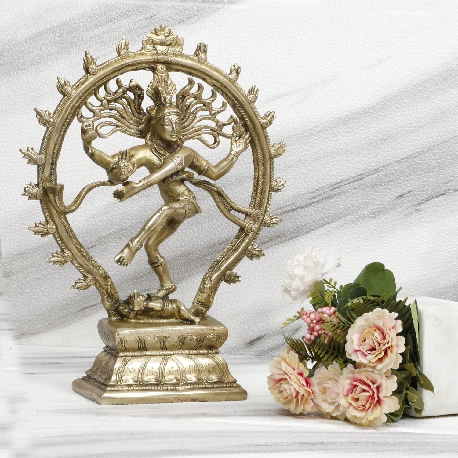 ARTVARKO Brass Natraj Idol Murti Natraja Bhagwan Large Shiva Dancing Statue Home Decor Mandir Temple Vastu Showpiece for Gift Height 13 Inches