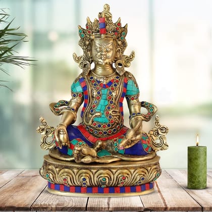 ARTVARKO Big Brass Lord of Treasure Wealth Maharaj Kuber Multicolor Murti Statue for Tijori Locker Money Safe Kubera Idol for Maha Dosh Nivaran Prosperity Home Decor Height 12 Inch