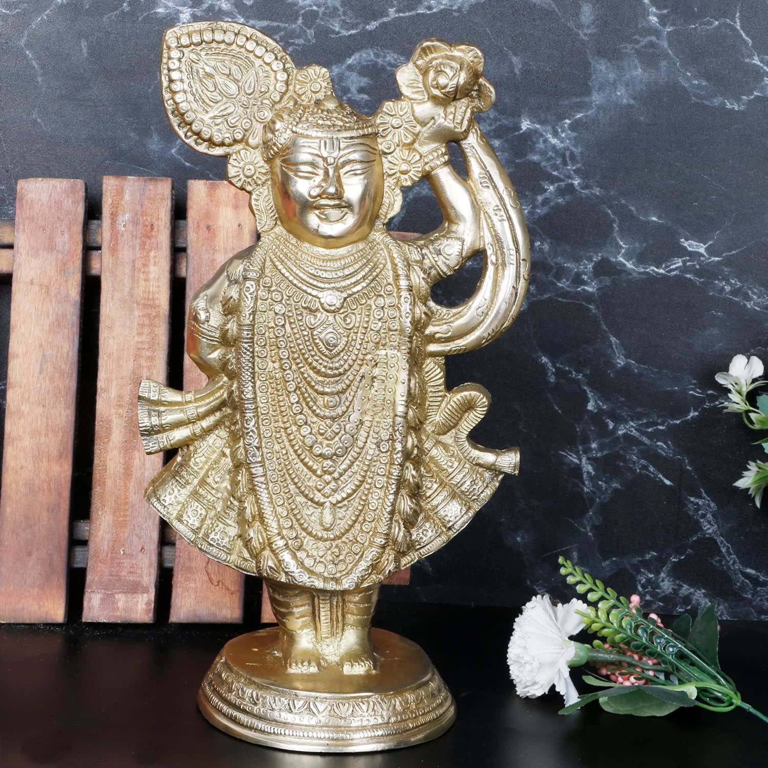 ARTVARKO Brass Shrinathji murti God Avatar of Shri Krishna Height 12.5 Inches