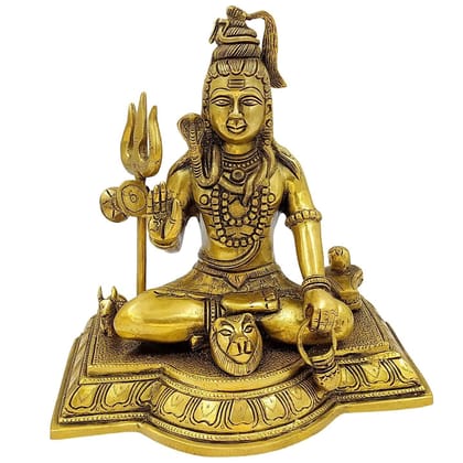 ARTVARKO Brass Shiva Murti Sitting Nandi Shivling Wearing Rudraksha Mala with Trishul and Damru Statue for House Warming Mandir Mahashivaratri Gift (LxBxH 9.5x6x10 Inches)