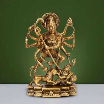 ARTVARKO Brass Maa Mahishasura Mardini Durga Avatar Shri Vihat MATA Devi Idol Murti Statue for Pooja Mandir Decor Temple Puja Sculpture Showpiece 11.5 Inch