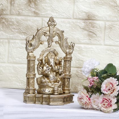 ARTVARKO Brass Ganesha Idol Ganesh Bhagwan Sitting on Singhasana Large Statue God Ganpati Murti for Home Pooja Entrace D�cor Good Luck Vastu Decoration Showpiece 10 Inch