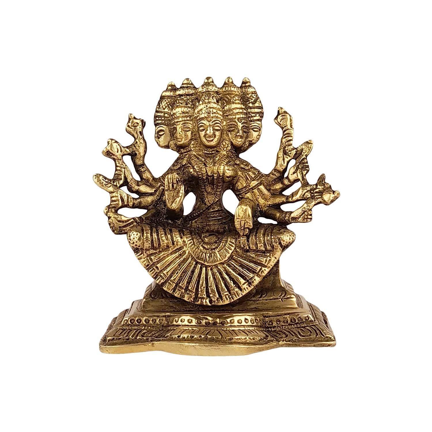 ARTVARKO Brass Idol Gayatri MATA Devi Sitting on Lotus, Savitri Hindu Goddess, Mother of Vedas, for Puja Mandir Temple Gift Decor 5 Inches