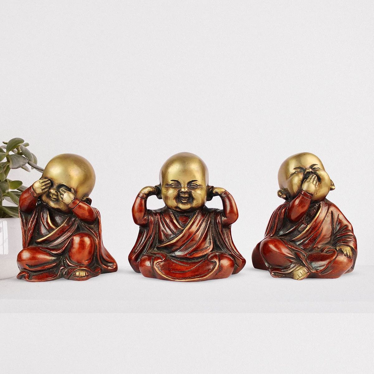 ARTVARKO Brass Baby Laughing Buddha Statue Set of 3 Idol Home