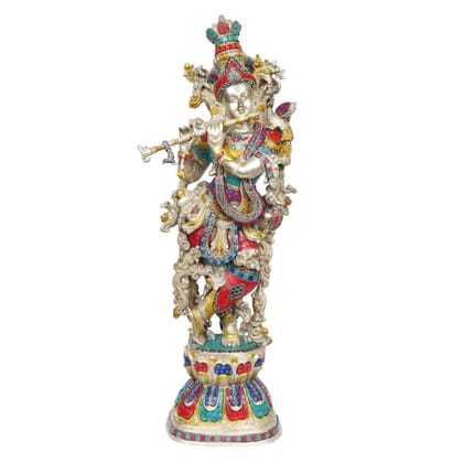 ARTVARKO Brass Idol Lord Krishna Bhagwan Large Statue Multicolor Murti for Home Decor Pooja Item Temple Room Gallery Gift Sculpture Height 29 Inch