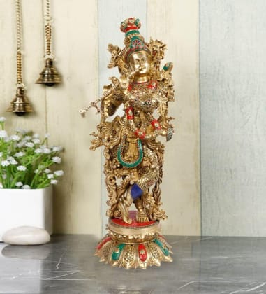 ARTVARKO Big Lord Murli Manohar Krishna Statue Brass Inlay Handwork Murti Gift & Home Temple D�cor - Height 25 Inches