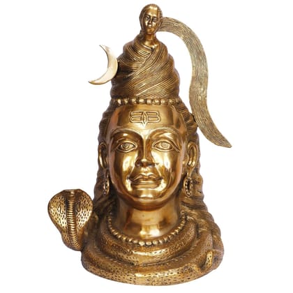 ARTVARKO Lord Shiva Face Head Big Brass with Sheshnaag Murti Shiv Statue Shivaratri Mahashivaratri Maha Shivratri Idol for Pooja God Sculpture Height 21 Inches