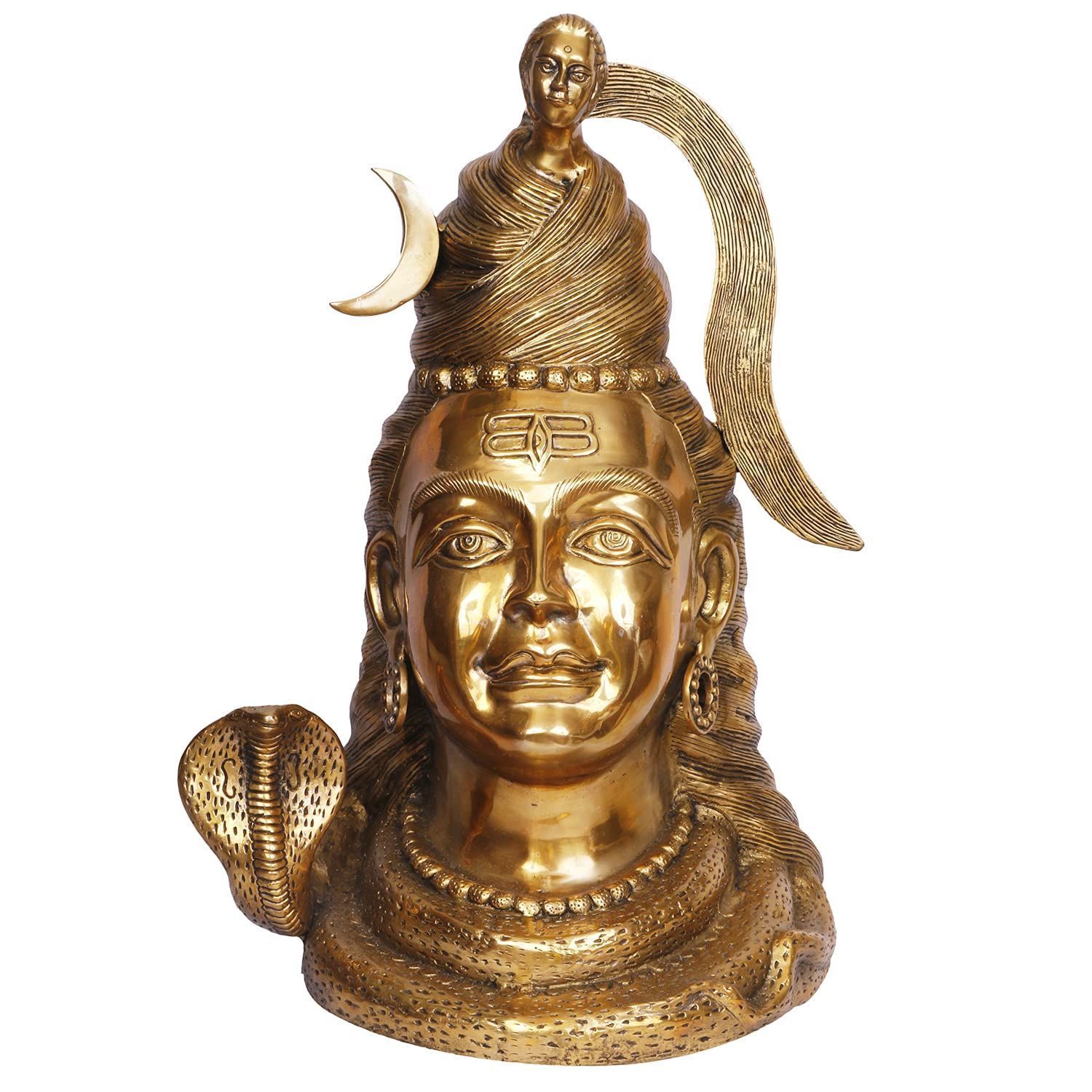 ARTVARKO Lord Shiva Face Head Big Brass with Sheshnaag Murti Shiv Statue Shivaratri Mahashivaratri Maha Shivratri Idol for Pooja God Sculpture Height 21 Inches