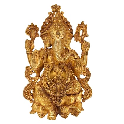 ARTVARKO Big Brass Ganesha Idol Sitting On Lotus Bhagwan Mangalkari Ganesh Statue Ganpati Murti for Home Entrance Decor Diwali Gift Height 21 Inches