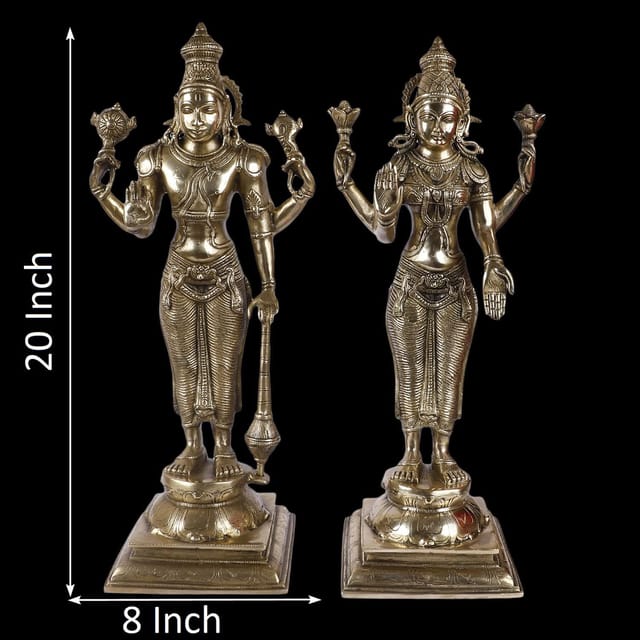 ARTVARKO Brass Lord Vishnu Narayan Holding Club Brass Statue for