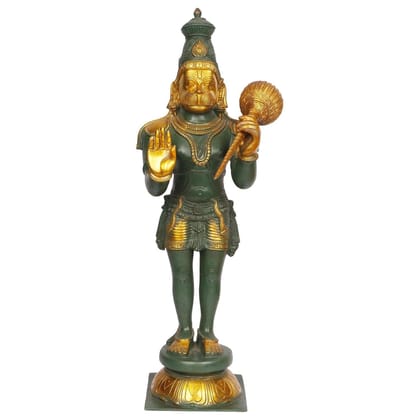 ARTVARKO Brass Lord Bhagwan Hanuman Murti for Home Puja Idol Bajrangbali with Gada on Shoulder Height 21 Inches