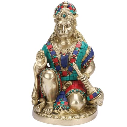 ARTVARKO Large Size Lord Hanuman Bajrangbali Brass Colored Stone Idol Bajrang Bali Bhagwan Home D�cor Office Mandir God Statue Height 9 Inches