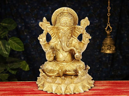 ARTVARKO Brass Ganesha Bagwan Murti Ganpati Puja Moorti Idol Home Decor Business Success Mandir Temple Good Luck Marriage Gift Size 6 Inch