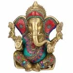 Artvarko Large Brass Ganesha Idol Big Ganesh Statue Murti God Ganpati with Multicolor Gemstone Handwork for Home D�cor Gifting (11 Inches Height 5.5 Kg)