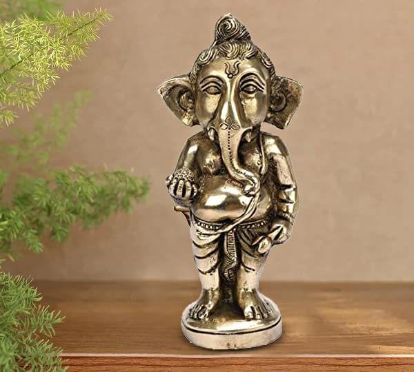 ARTVARKO Brass Standing Bal Ganesha Bhagwan for Home Entrance Decor Ganpati Wedding Gift Idol Success Statue Office Mandir Decoration Pital Metal Diwali Pooja 7 Inch