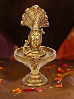 ARTVARKO Brass Shivling with Sheshnag Showpiece for Pooja Shiva Lingam Statue Idol with Bholenath Nag Devta for Home Office Mandir 10 Inch