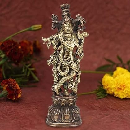 ARTVARKO Antique Brass Lord Krishna Bhagwan Statue for Home Entrance Gallery Murti Puja Decor Religious Showpiece Gift Large Idol Height 13 Inches