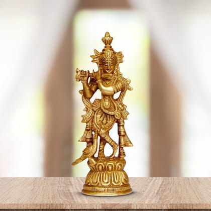 ARTVARKO Religious Lord Large Krishna God Murti Brass Metal Statue of Love Flute Playing Home D�cor Living Pooja Room Mandir Temple Height 6.75 Inch