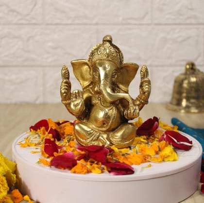 ARTVARKO Brass Lord Ganesha Ganpati Religious Statue Idol Ganesh Murti Home Decor for Puja Size - Height 4.5 Inches.