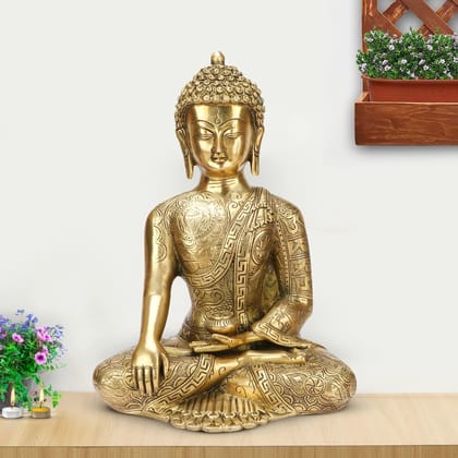 ARTVARKO Big Brass Buddha Statue Buddhism Life Sign Earth Touching Sitting Sculpture Bhumisparsha Vastu Feng Shui Idol Home Decor Height 12 Inches