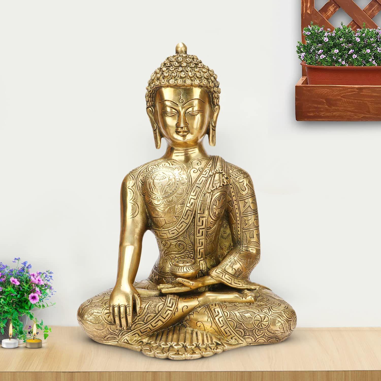 ARTVARKO Big Brass Buddha Statue Buddhism Life Sign Earth Touching Sitting  Sculpture Bhumisparsha Vastu Feng Shui