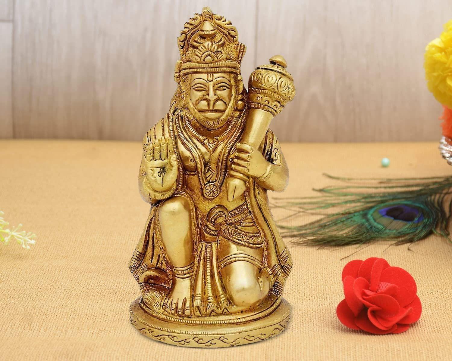 ARTVARKO Brass Lord Hanuman Ji Murti Bajrangbali with Gada Bhagwan Statue Showpiece for Pooja Gift Living Room Decoration Home D�cor