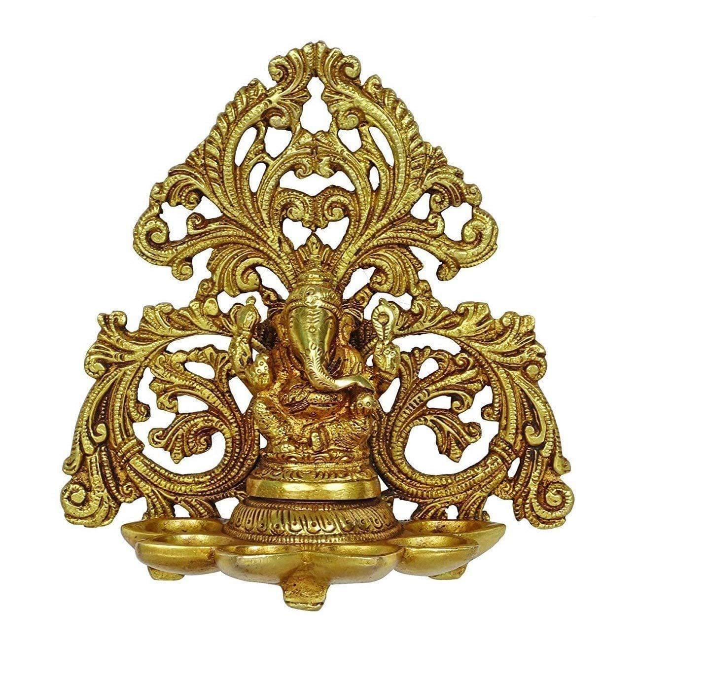 Artvarko Brass Ganesh Diya with 6 Wick Slot for Puja Room Fine Ganesha Wall Hanging Murti Gift Home Decor Deepak Oil Lamp Showpiece Feng Shui Diwali