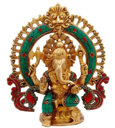 ARTVARKO Brass Ganesha Taj Bhagwan Ganpati Murti Idol for Home Office Decoration Statue Vastu Showpiece Gift Height 9 Inch