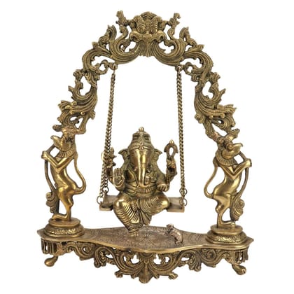 ARTVARKO Brass Lord Ganesha Bhagwan Swing Ganesh Ganpati on Jhoola Jhula with Kirtimukha at Top for Home D�cor Office Gift Height 18 Inch