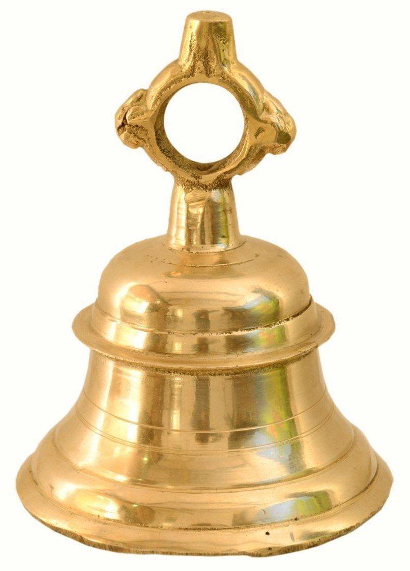 ARTVARKO Hanging Bell Solid Brass Metal Heavy Bell with Deep Sound 5 Inches Diameter Antique Home Decor Ghanti for Door Mandir Item Weight 1.1 Kg (Gold, Standard)