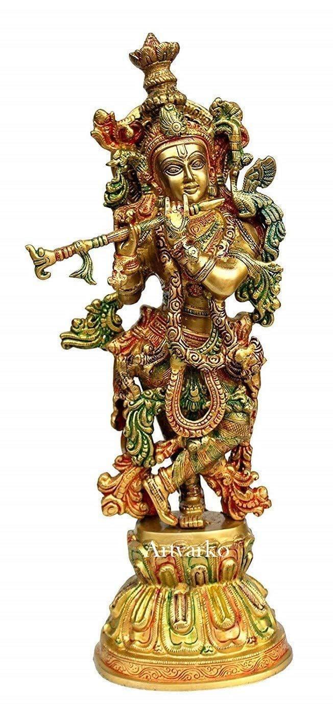 ARTVARKO Brass Krishna Idol Murli Krishan Bhagwan Statue Murti Gift Home Decor God Deity Lord Krishna Idol Statue Religious Height 15 Inches