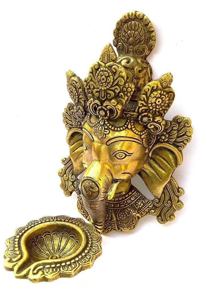 ARTVARKO Brass Murti of Ganesh Ganesha Wall Hanging Diya On Trunk